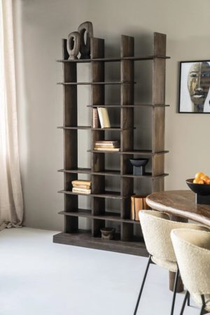 Boekenkast-Oliver-120x40x220-bruin-mango-hout-gelakt